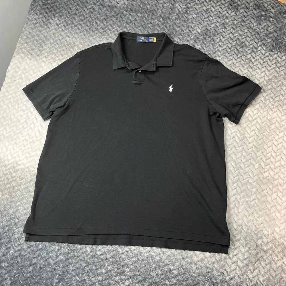 Polo Ralph Lauren‎ Polo Shirt XXL Black Classic Fit Red Pony Logo Cotton Mesh